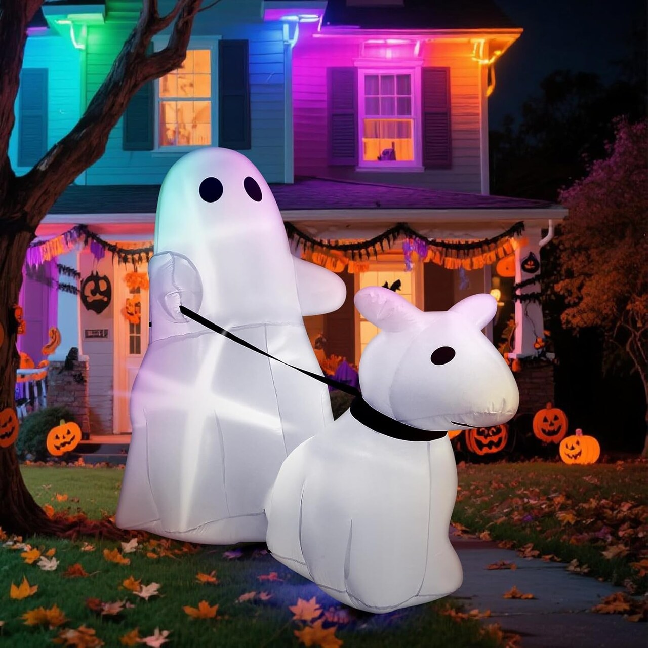 5 ft Halloween Inflatables Ghost Walking Dog Outdoor Decoration,(Multicolor)